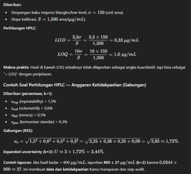 Contoh Soal Perhitungan HPLC — LOD LOQ (σ & Slope)
